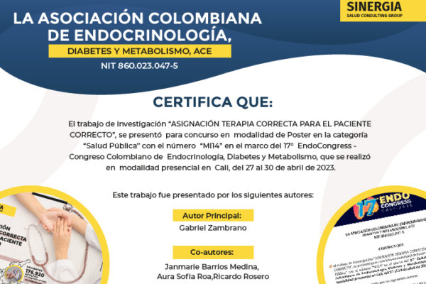 Certificación de la Asociación Colombiana de Endocrinología